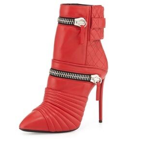 Giuseppe Zanotti Quilted Leather Double-Zip ankle Boot Red moto biker